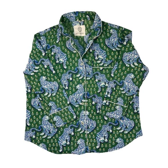Printfresh Anthropologie Print Fresh Women Pajama Set Sz XL Jade Tiger Queen - Picture 2 of 16